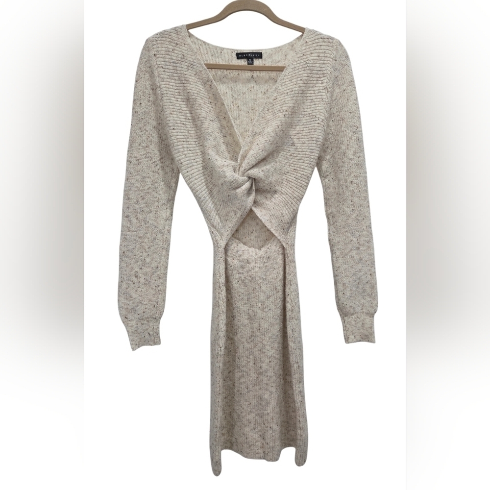 Blue Blush Long Sleeve Sweater Dress Midriff Cut Out, Cream Size Med
